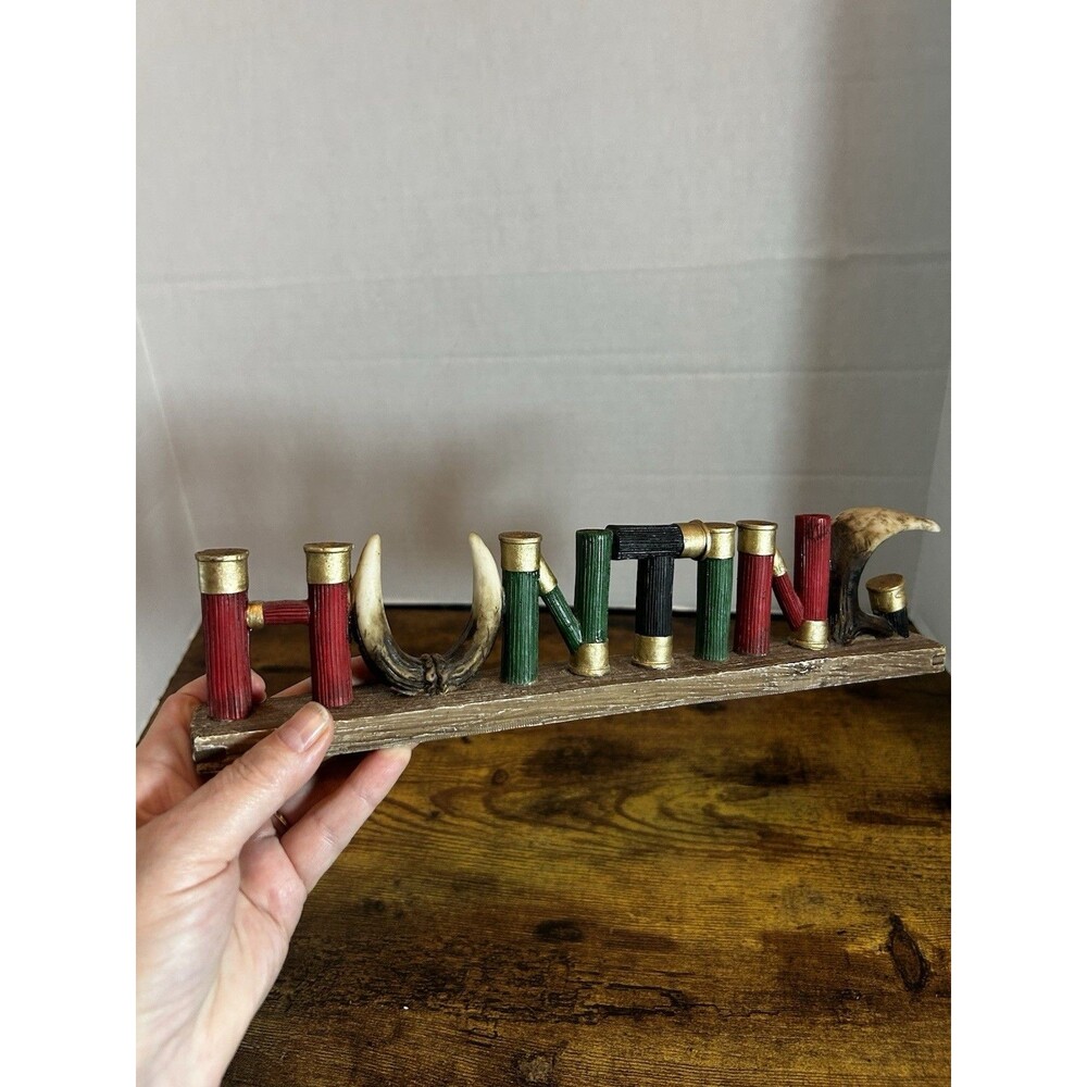 Hunting Sign Shotgun Shells Antlers Deer Resin 12”L 3”H Western Shelf Decor - Picture 2 of 11